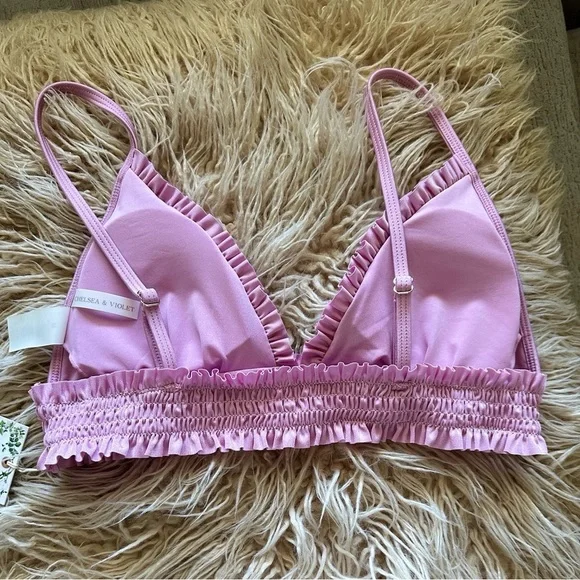 Chealsea and Violet Solid Smocked Bikini TOP ONLY new with tags M mauve mist - Picture 4 of 9